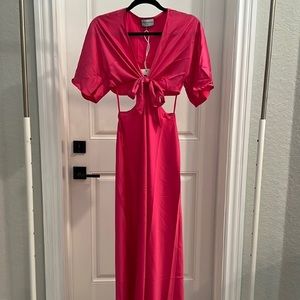 Runaway The Label hot pink satin midi dress NWT